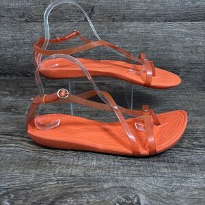 Crocs Really Sexi Sandals Women's 11 Orange Thong Ankle Strap Flat Flip Flop